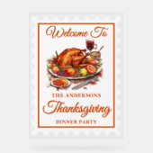 Retro Postage Stamp Thanksgiving Welcome アクリルサイン (正面)