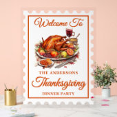 Retro Postage Stamp Thanksgiving Welcome アクリルサイン (ウェディング)