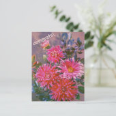 Retro postcard bouquet of pink georgines ポストカード (スタンド正面)