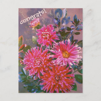 Retro postcard bouquet of pink georgines ポストカード