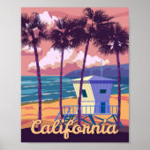 Retro Poster California. Lifeguard house ポスター (正面)