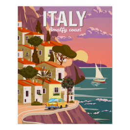 Retro Poster Italy, Mediterranean romantic view ポスター