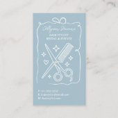 Retro Powder Blue Doodles Hair Stylist QR Code 名刺 (正面)