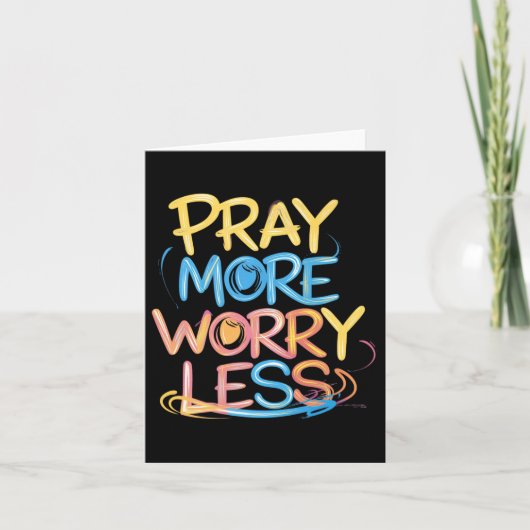 Retro Pray More Worry Less Christian Faith Men Wom カード (正面)