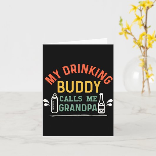 Retro Pregnancy Announcement Grandpa My Drinking B カード (黄色い花)