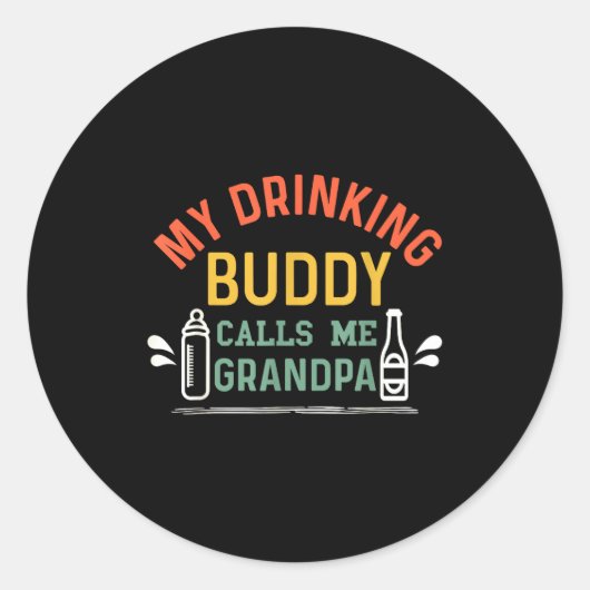 Retro Pregnancy Announcement Grandpa My Drinking B ラウンドシール (正面)