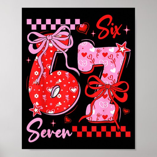 Retro Preppy Coquette Bow 6 7 Six Seven Love Valen ポスター (正面)
