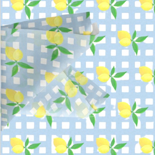Retro Preppy Style Yellow Lemons Blue White Check 薄葉紙