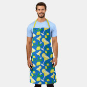 Retro Preppy Yellow Lemons Lemon Drops on Blue エプロン (着用した状態)