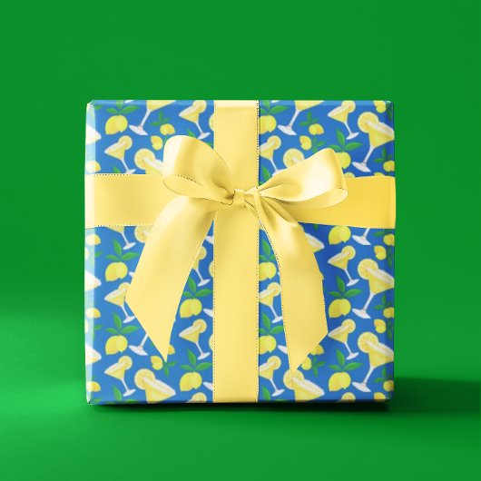 Retro Preppy Yellow Lemons Lemon Drops on Blue エプロン