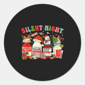 Retro Profol Silent Night Icu Nurses Funny Merry C ラウンドシール (正面)
