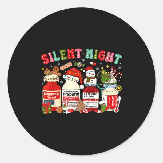 Retro Profol Silent Night Icu Nurses Funny Merry C ラウンドシール (正面)