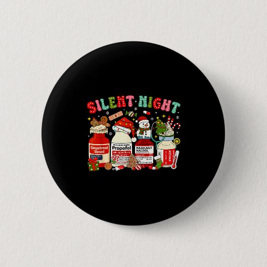 Retro Profol Silent Night Icu Nurses Funny Merry C 缶バッジ (正面)