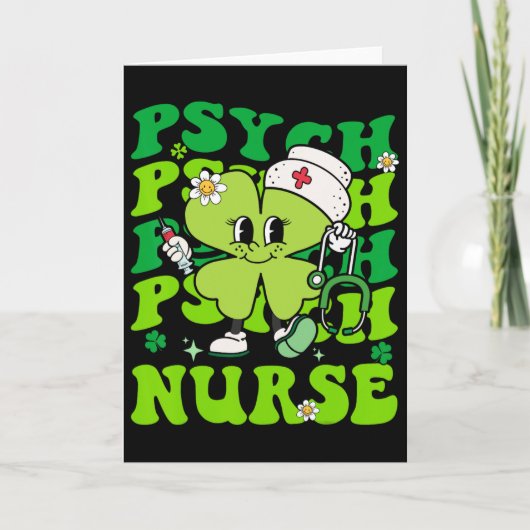 Retro Psych Nurse St Patricks Day Shamrock Stethos カード (正面)