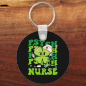 Retro Psych Nurse St Patricks Day Shamrock Stethos キーホルダー (正面)
