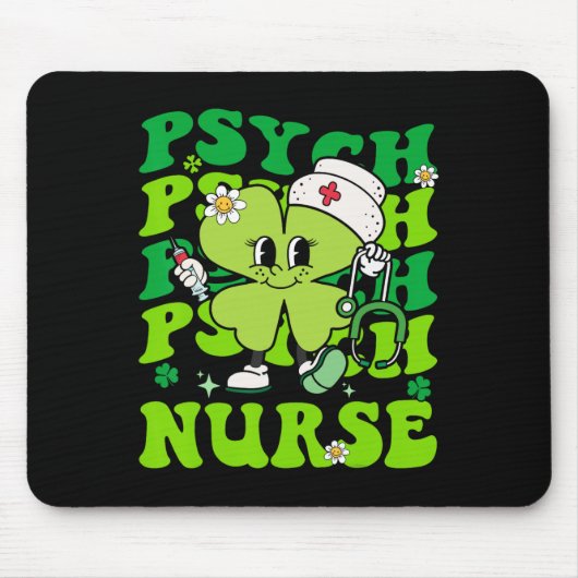 Retro Psych Nurse St Patricks Day Shamrock Stethos マウスパッド (正面)