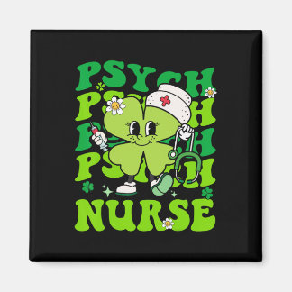 Retro Psych Nurse St Patricks Day Shamrock Stethos マグネット