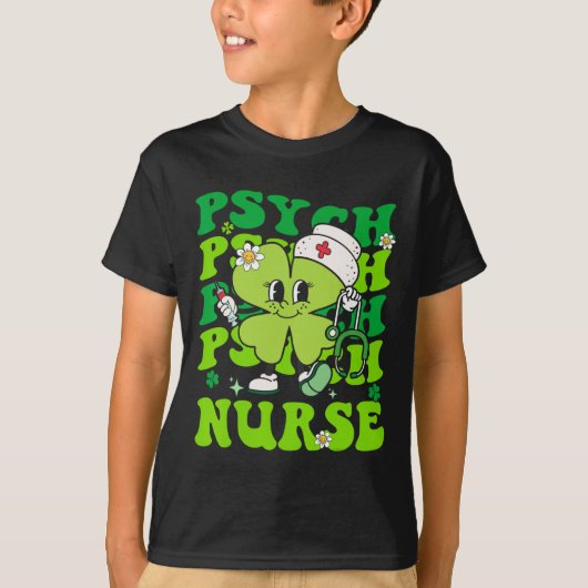 Retro Psych Nurse St Patricks Day Shamrock Stethos Tシャツ (正面)