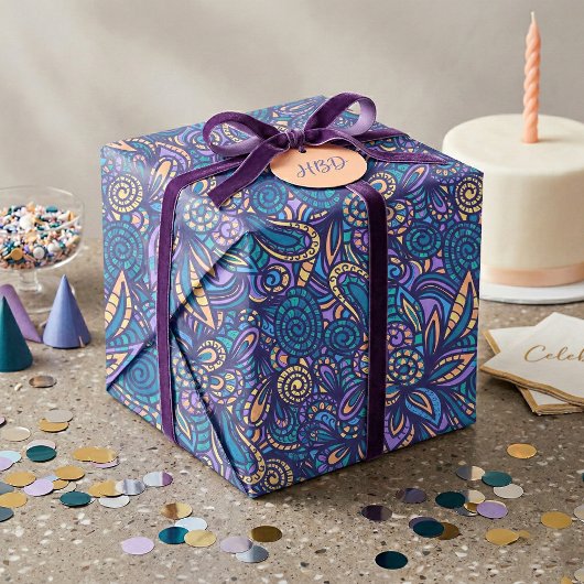 Retro Psychedelic Boho Floral Doodle Pattern 薄葉紙