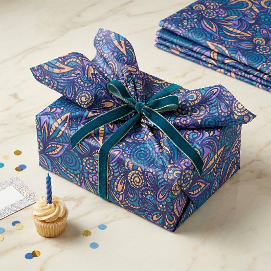 Retro Psychedelic Boho Floral Doodle Pattern 薄葉紙