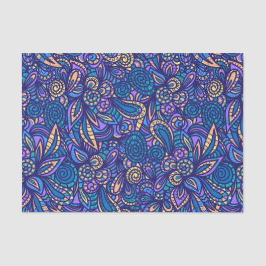 Retro Psychedelic Boho Floral Doodle Pattern 薄葉紙 (正面)