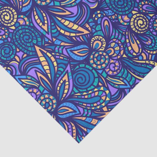 Retro Psychedelic Boho Floral Doodle Pattern 薄葉紙 (詳細)