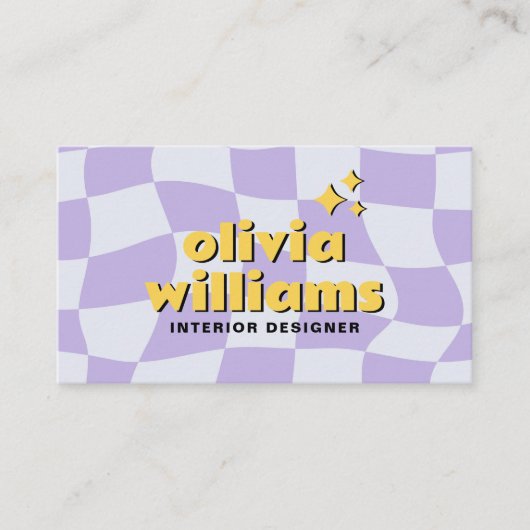 Retro Psychedelic Bold 70s Groovy Checkered Trendy 名刺 (正面)
