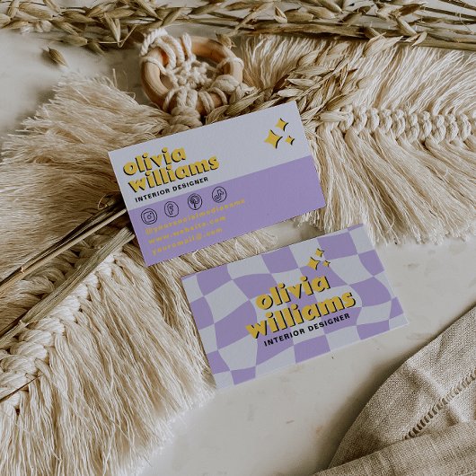 Retro Psychedelic Bold 70s Groovy Checkered Trendy 名刺