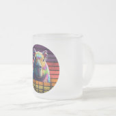 Retro Psychedelic Capybara Rainbow Sunset Glass フロストグラスマグカップ (正面右)