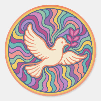 Retro Psychedelic Peace Dove Sticker - Colorful ラウンドシール