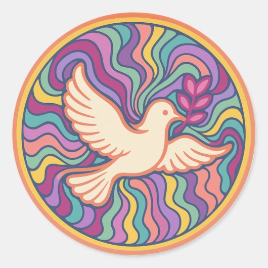 Retro Psychedelic Peace Dove Sticker - Colorful ラウンドシール (正面)