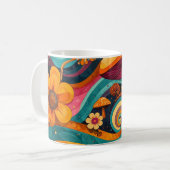 Retro Psychedelic Swirls Mushrooms Vintage Coffee  コーヒーマグカップ (正面左)
