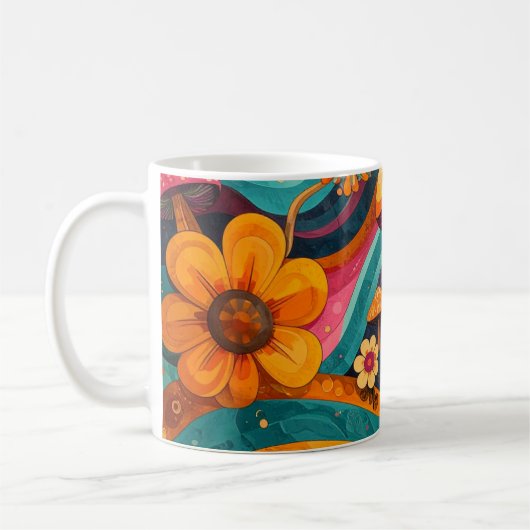 Retro Psychedelic Swirls Mushrooms Vintage Coffee  コーヒーマグカップ (左)