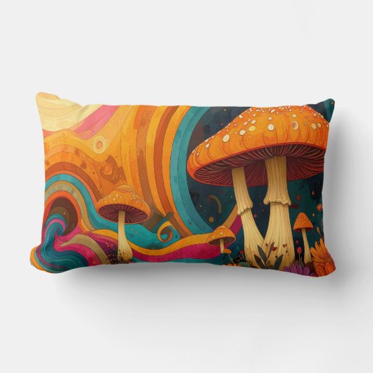 Retro Psychedelic Swirls Throw Cushion  ランバークッション (正面)