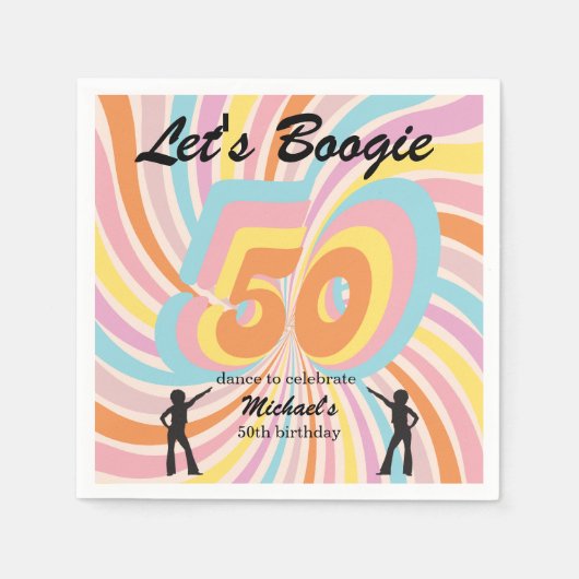 Retro Psycho Boogie Colorful Men's 50th birthday スタンダードカクテルナプキン (正面)