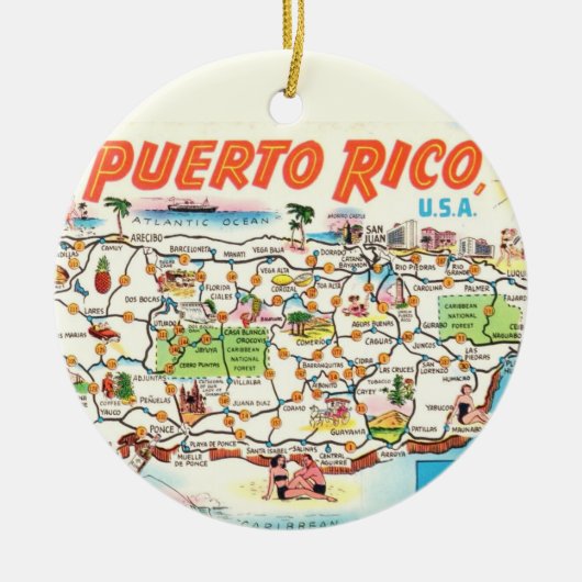 Retro Puerto Rico Map Ornament セラミックオーナメント (正面)