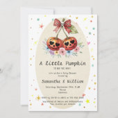 Retro Pumpkin Cherries Coquette Fall Baby Shower 招待状 (正面)