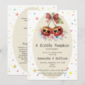Retro Pumpkin Cherries Coquette Fall Baby Shower 招待状 (正面/裏面)