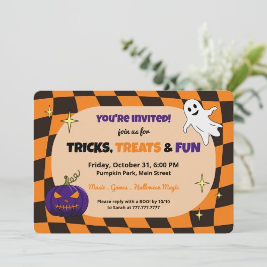 Retro Pumpkin Halloween Kids Party Invitation 招待状 (スタンド正面)