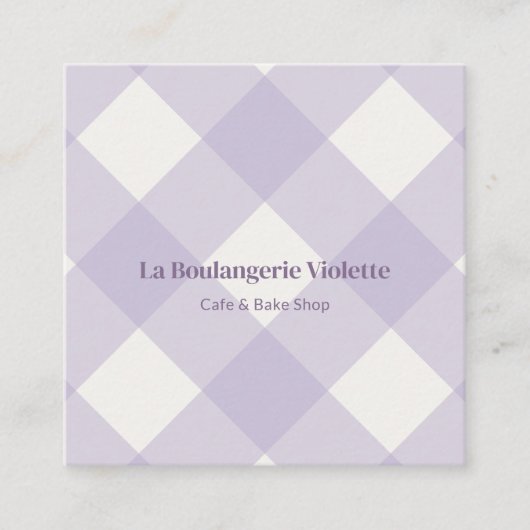 Retro Purple Bakery Gingham QR Code Photo スクエア名刺 (正面)