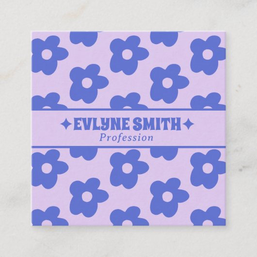 Retro Purple Blue QR Code Groovy Floral Trendy Fun スクエア名刺 (正面)