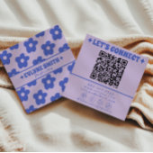 Retro Purple Blue QR Code Groovy Floral Trendy Fun スクエア名刺