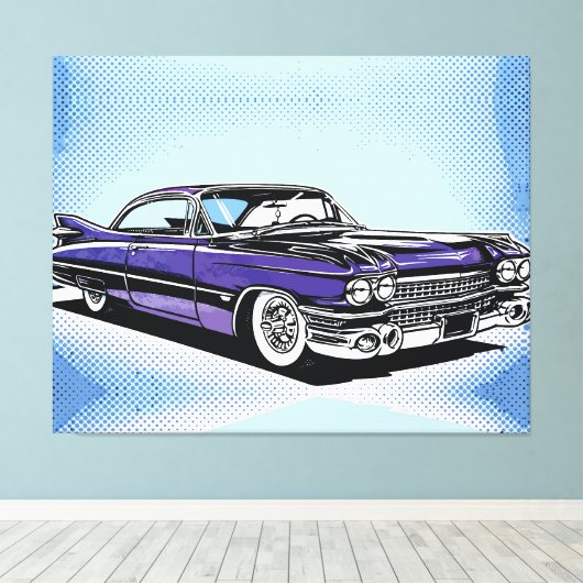 Retro Purple Classic Car Side Pop Art キャンバスプリント (インサイチュ (ウッドフロア))