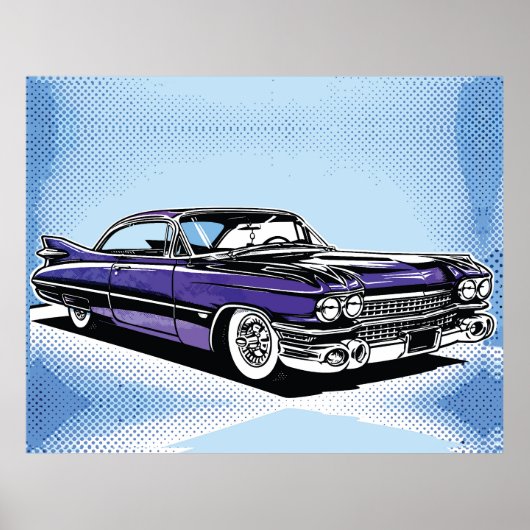 Retro Purple Classic Car Side Pop Art ポスター (正面)