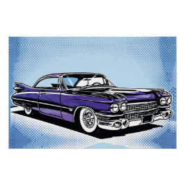 Retro Purple Classic Car Side Pop Art ポスター