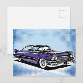 Retro Purple Classic Car Side Pop Art ポストカード