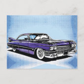 Retro Purple Classic Car Side Pop Art ポストカード (正面)