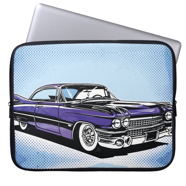 Retro Purple Classic Car Side Pop Art ラップトップスリーブ (正面)