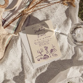 Retro Purple Drawn Birthday Dinner Party Photo 招待状