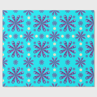 Retro Purple Flowers on Blue Background ラッピングペーパー